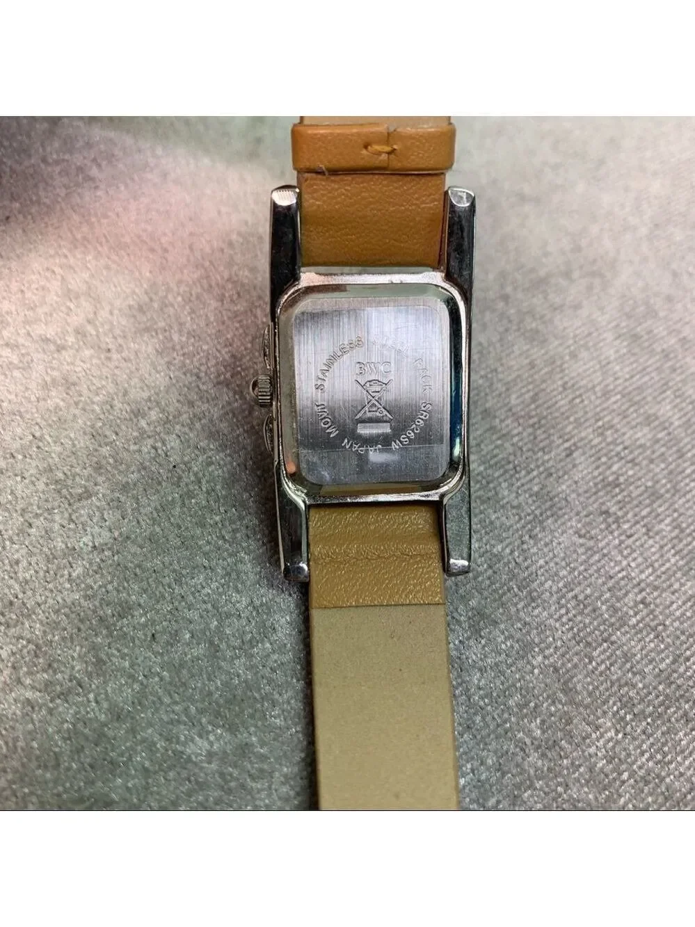 Quartz camel coloured rectangular crystal rhinestone trim watch